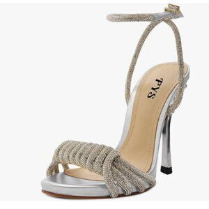 FYS Silver Rhinestones Open Toe Ankle Strap Stiletto High Heels Crystal Sandals